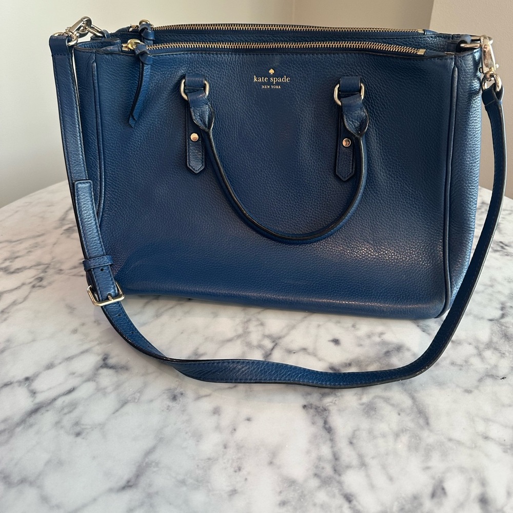 kate spade Deep Blue Pebbled Leather Shoulder Satchel with Crossbody Strap